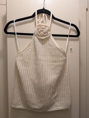 NWT Alice + Olivia Rosette Cream Halter Knit Halter Top XL